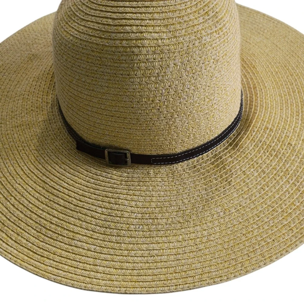 Womens‎ Wide Brim Floppy Straw Sun Hat Tan Paper Braid Buckle Band Summer Beach